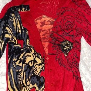 Red Ed Hardy rhinestone tiger cardigan
